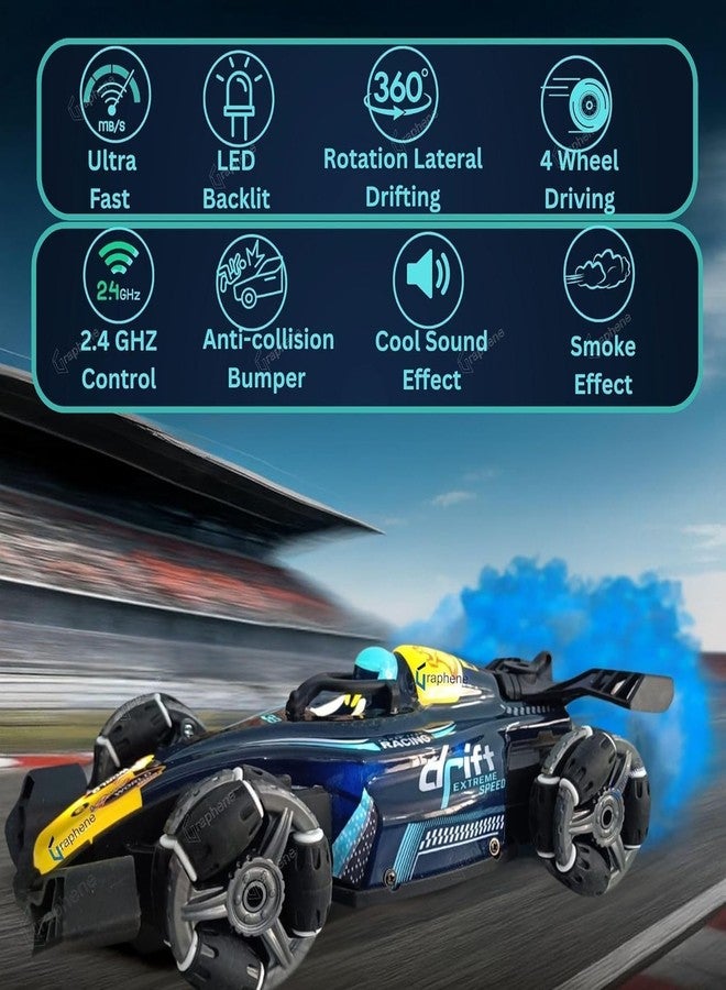 Junona RC 4x4 Formula F1 Drift Smoke Car Toy 1:14 Scale 2.4Ghz Hand Sensor Gesture Control Sports Racing Car 360° Rotation 3 Lights Music Spin Stunt Remote Control Cars for 4+ 5+ 6+ Boys Girl Adults - Image 4